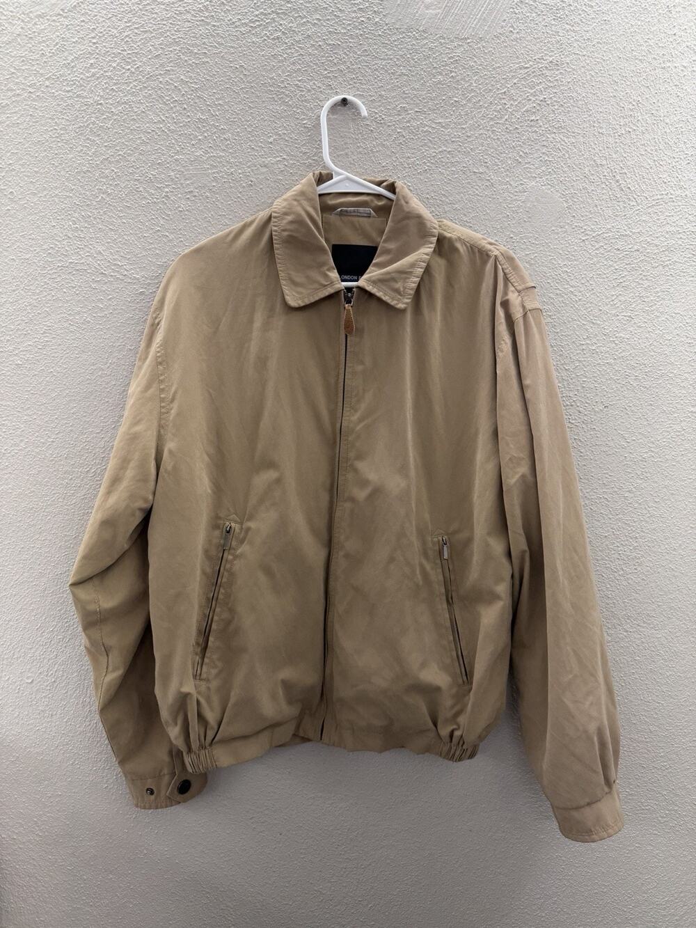 London Fog Mens Jacket Size Small Tan Microfiber Zip Up Collar Lined